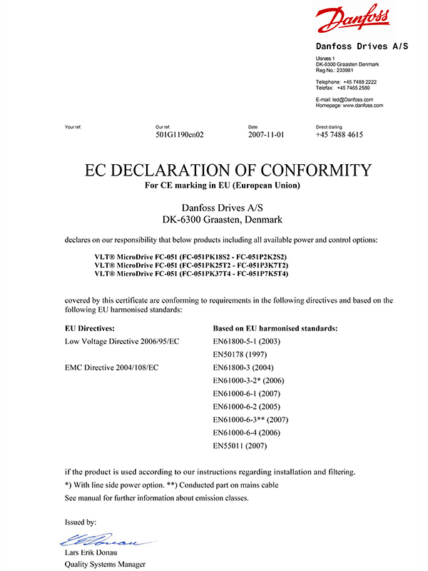 丹佛斯變頻器 FC51 認(rèn)證